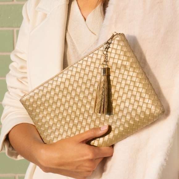 Virginia Wolf Mimi Woven Pouch Gold Metallic - Picture 5 of 14